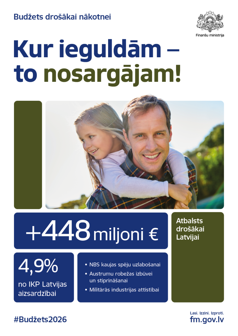 Attēlā redzams tētis, kurš uz muguras tur meitu, abi smaida, uz attēla ir teksts ar datiem